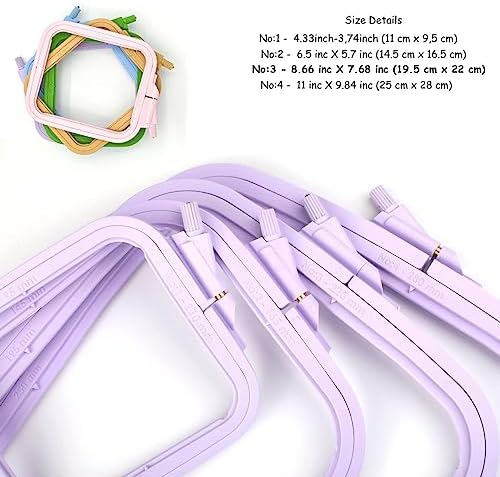 Nurge Square Embroidery Hoop - Plastic Cross Stitch Frame for Needlepoint & Embroidery - Adjustable Craft Hoop - Lilac - No:3 (Medium)
