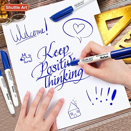 Shuttle Art Permanent Markers, 30 Pack Blue Permanent Marker set,Fine Point, Works on Plastic,Wood,Stone,Metal and Glass for Doodling, Marking