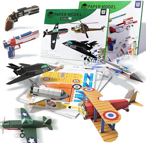 2 Themes in 1, 3D Paper Building Model, DIY Origami Kit for Kids Ages 8-12, Includes 16 Pre-cut, Easy-to-Assemble Aircraft & Weapon 3D Paper Building Models, Airplane Origami Kit for Kids Ages 8-12