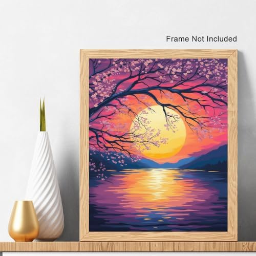 Natuyalo Sunset Scenery Paint by Numbers Kit for Adults, Lakeside View Painting by Numbers, DIY Acrylic Paint Kit for Adults Frameless, Easy Adult Paint by Number Kits on Canvas for Decor 16x20 inch