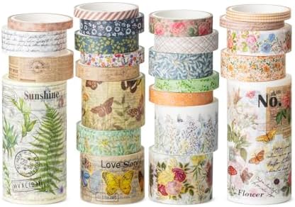 Mr. Pen- Washi Tape Set, 24 Rolls, Assorted Sizes, 3.2 Yards/Roll | Washi Tape for Scrapbook, Arts, Crafts, Journals and Planners, Vintage Botanical & Butterfly