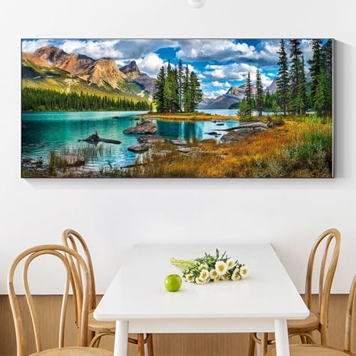 YALKIN Paint by Number for Adult Kits, DIY Landscape Lake Oil Acrylic Painting Kits for Adults Beginners on Canvas for Home Wall Decor Gifts 40x90CM/15.8x35.4in (No Frame)