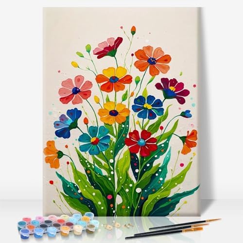 Camocin Framed Paint by Numbers Kit for Adults Beginner - Colorful Easy Flowers Paint by Number Canvas with Frame, Floral DIY Acrylic Painting Kit for Relaxing Home Wall Decor 12x16 Inch