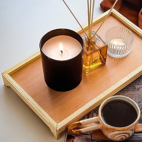 SHOWIN Thick Candle Jars for Making Candles 20 Pcs, 10 OZ Empty Jars with Wood Lids for Candle Making, Sample Container, Matte Black