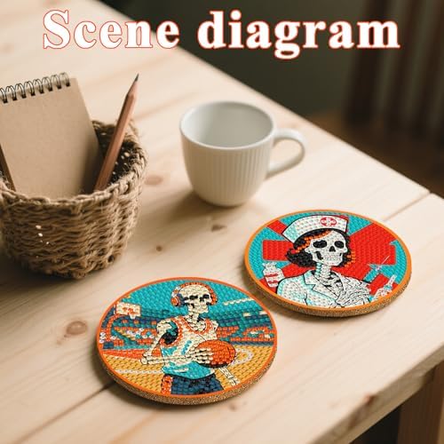 DOTSOPS 8 Pcs Skull Diamond Painting Coasters for Beginners with Holder