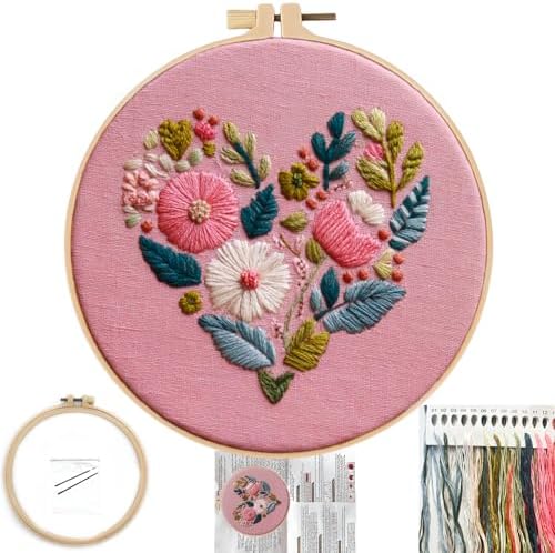 FONNUY I Love You Embroidery Kit for Beginners, Pre-Stamped Pattern Kits, Romantic Anniversary for Women Men, Valentine's Day Gifts Thread Needlework, 8'' Hoop (Love 03)