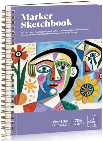 5.8 × 8.3 in Marker Paper Sketchbook, Spiral Bound Acid-Free Paper