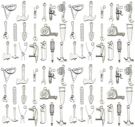 WOCRAFT 120pcs Antique Silver Tool Charms for Jewelry Making Alloy Tool Fathers Day Charms for DIY Crafts (SN014)