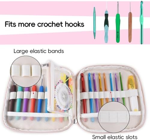 Crochet Hook Case,Portable Zipper Storage Organizer Bag for Crochet Hooks, Knitting Needles, Project & Sewing Supplies, Lightweight,Easy to Hold (No Accessories Included).Green Cartoon Flower