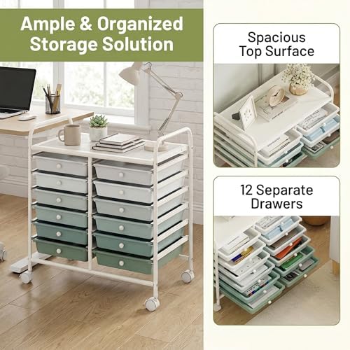 COSTWAY 12-Drawer Rolling Storage Cart, Utility Storage Organizer Cart