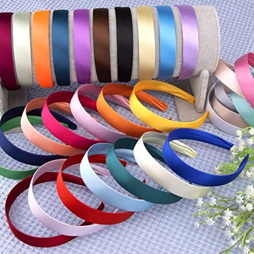 Duufin 30 Pieces Satin Headbands for Girls Women 1 Inch Headband Crafts DIY