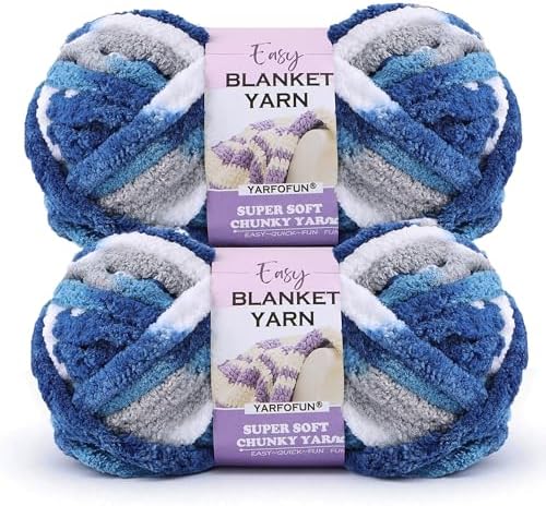 2 Pack Chunky Chenille Yarn for Crocheting Hand Knitting,Soft Thick Bulky Chunky Fluffy Plush Velvet Crochet Blanket Yarn for Crocheting Baby Blankets/DIY Crafts/Home Decor 2 * 100g(Blue White Grey)