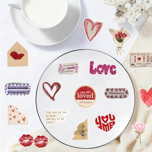 50pcs Retro Valentine's Day Stickers for Laptop Water Bottles, Transparent PET Waterproof Adhesive Lover Decals Wife Sticker for Adult Birthday Party Scrapbook Phone (Retro-3)