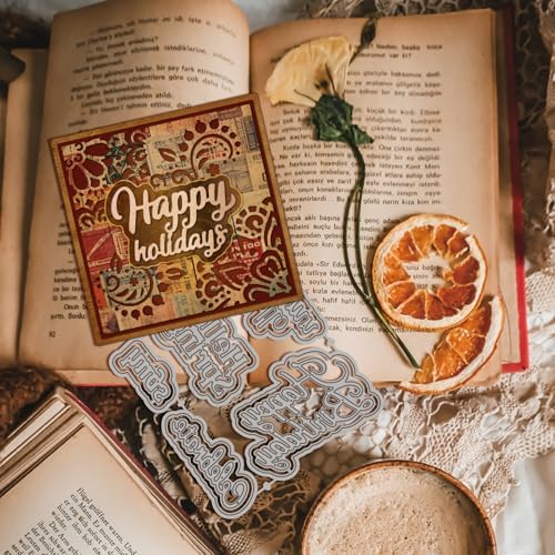 GLOBLELAND Greetings Cutting Dies for Holiday Card Making Blessings Metal Die Cuts Best Wishes Cutting Dies Templates for Scrapbooking Journal Embossing Paper Craft Decor