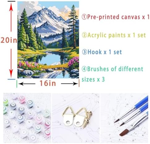 Lovepefe Mountain Paint by Numbers for Adults-Landscape Paint by Number on Canvas Without Frame, DIY Forest Scenery Oil Painting for Gifts Home Wall Decor 16x 20 Inch