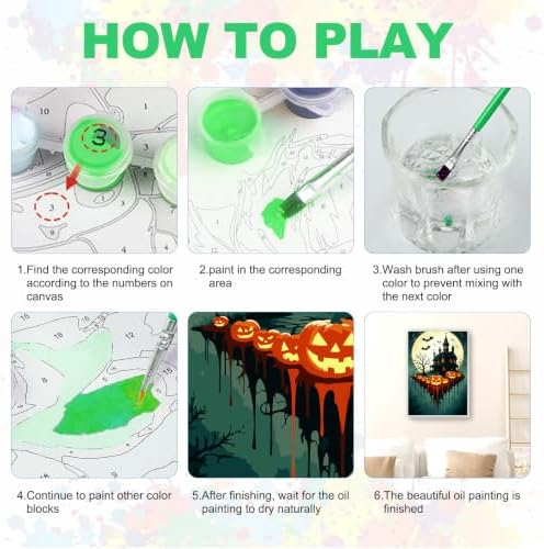 SENQAO Halloween Pumpkin Castle Bat Paint by Number Kits for Adults, DIY Paint by Numbers Kits for Adults Beginners Without Frame, Acrylic Paint Canvas Painting Kits Art for Home Decor 8X12 inch