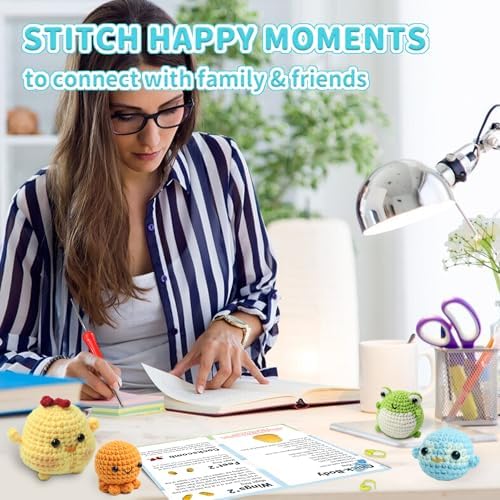 YAMAXIN Crochet Kit for Beginners Adults – 4PCS Animal Amigurumi Crochet Starter Kit with Yarn, Hooks, Tools, and Video Tutorials – DIY Knitting Craft Kit (Chick, Frog, Penguin, Octopus)