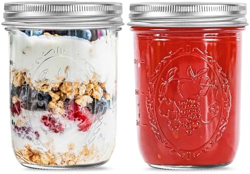 Miuyhji 16 oz Wide Mouth Glass Mason Jars with Lids, 2 Pack for Canning