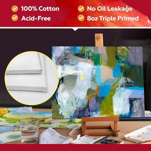 Stretched Canvas for Painting,10Pack 8X10 Inch Stretched White Blank Canvas,8 Oz Triple Primed 5/8" Profile Stretched Canvases,100% Cotton,Canvas for Painting, for Acrylics, Oils