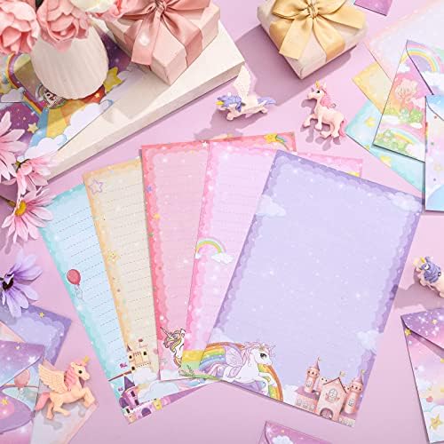 TaoBary 160 Pcs Unicorn Stationery Paper and Envelopes Set, 5.5 x 8.25''
