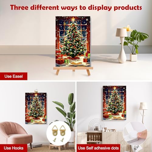 MOGTAA Christmas Paint by Numbers Kit for Adults Beginners with Frame, Christmas Tree Adult Paint by Number Kits on Canvas with Easel, Easy DIY Oil Painting Kits for Home Decor, 8x12in