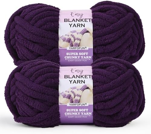 2 Pack Chunky Chenille Yarn for Crocheting Hand Knitting,Soft Thick Bulky Chunky Fluffy Plush Velvet Crochet Blanket Yarn for Crocheting Baby Blankets/DIY Crafts/Home Decor 2 * 100g(Violet Purple)