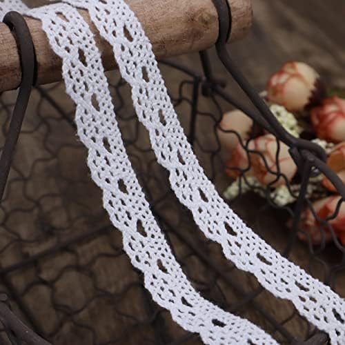 White Lace Ribbon 30 Yards Crochet Lace Trim Cotton Sewing for Crafts, Gift Package Wrapping, Bridal Wedding Decoration, Scrapbooking Supplies
