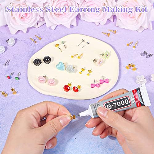 Anezus Jewelry Glue with 600pcs Stainless Steel Earring Posts and Backs - Silver and Gold Posts with Rubber Backs for Jewelry Making