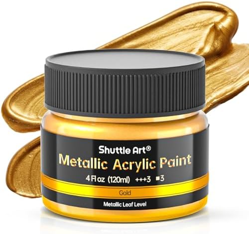 Shuttle Art Metallic Gold Acrylic Paint, 4 oz (120 ml) Gold Leaf Paint, Non Toxic, Non Fading Gold Paint for Crafts, Metal, Wood, Clay, Ceramic, Canvas, Furniture