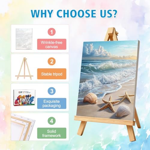Amaieuin Beach Paint by Numbers with Frame Easel,Paint by Number Adult,Beach Adult Paint by Numbers for Home Wall Art Decor 12x8in