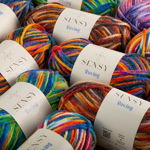 3 Skeins of Sensy Roving Multi Color Yarn, 3.5 oz, 132 Yards, Gauge 5 Bulky (Purple Sky)