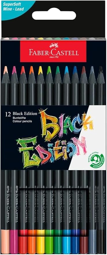 Faber-Castell Black Edition Colored Pencils| Great Back to School Art Supplies | Classic (12 Count)