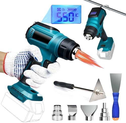 Cordless Heat Gun for Makita 18v Battery, 350W 122℉-1022℉ Fast Heating Soldering Hot Air Gun with LCD Digital Display for Shrink Tubing, PVC Wrap