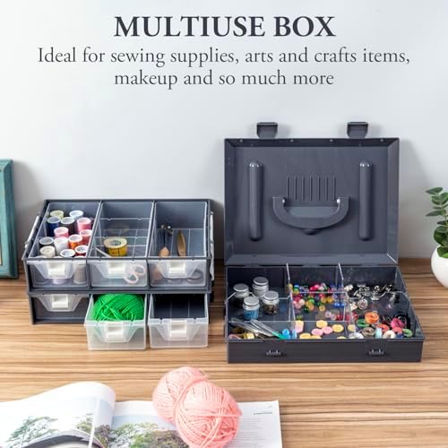 MyGift 11 Inch Hardware Organizer Case 24 Compartments 6 Drawers Gray