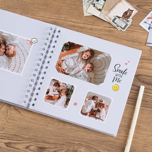 potricher 8 x 8 Inch DIY Scrapbook Album 40 Pages with Kraft Paper, White | Thick Kraft Paper Scrap Book Photo Albums, Memory Book for Wedding, Anniversary, Baby, Family, Travel, DIY Projects