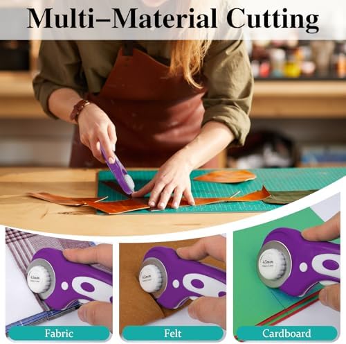 45mm Rotary Cutter for Fabric with 5 Extra Blades, Roller, with Safety Lock
