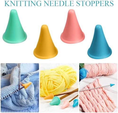 28 Pcs Knitting Needle Stoppers Colorful Knitting Needles Point Protectors 2 Sizes Needle Tip Stoppers Knit Needle Tip Covers Knitting Needles Cap, for Beginners Knitting Craft DIY