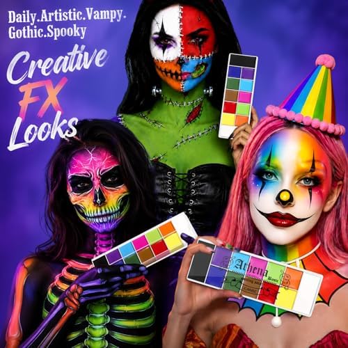 UCANBE Athena Basic Face Body Paint Oil Palette, 12 Color Large Black White Professional Face Painting Makeup Kit, Facepaint Pallet for Halloween SFX Party Art Stage Costume Cosplay Clown Goth Make Up