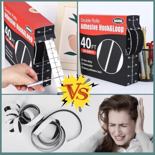 Navona 40Ft x 1 Inch Heavy Duty Hook and Loop Strips with Adhesive, Black