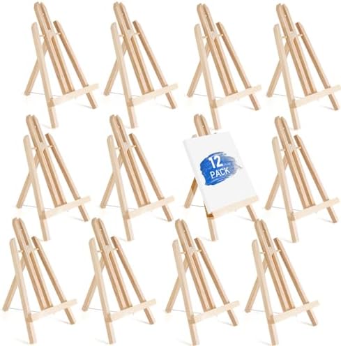 Falling in Art 12 Inch Tabletop Wood Display Easel Stand, 12 Pack | A-Frame Artist Easel for Painting Canvas, Portable Photo, Picture and Sign Holder