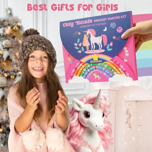 Gionlion Bracelet Making Kit for Girls 8-12, Arts and Crafts for Jewelry Making Supplies Kit with 198Pcs Letter Beads, Unicorn/Mermaid DIY Birthday Gifts