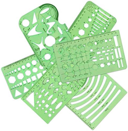 11 Pieces Geometric Drawings Templates Stencils Plastic Measuring Template Rulers Clear Green Shape Template for Drawing Engineering Drafting Building School Office Supplies