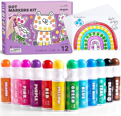 Jar Melo Washable Dot Markers for Toddlers, 12 Colors, Large 60ML