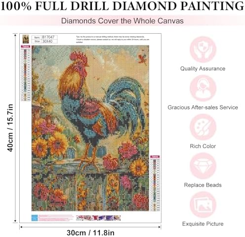 Yezavesu Chicken Diamond Art Kits for Adults Beginners 12x16 Inch | Chicken Diamond Painting, DIY 5D Full Round Drill Gem Art, Stress Relief Craft Kits, Home Wall Decor Gift