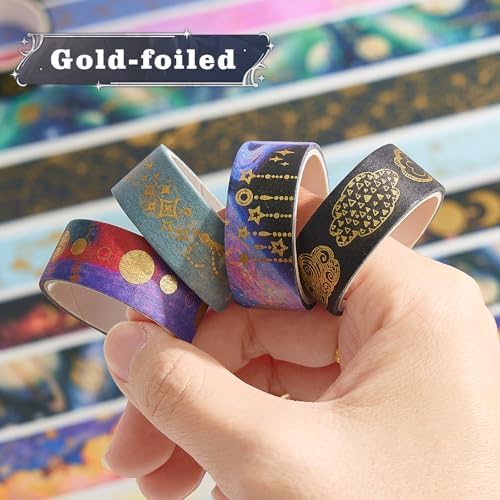 Gold Foil Washi Tape Set 30 Rolls,Decorative Masking Tape for Junk Journal, Scrapbooking Supplies, DIY Crafting Supplies