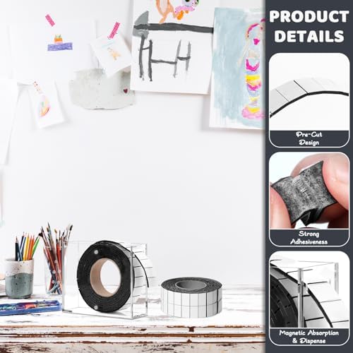 Double Sided Foam Tape Pre Cut 3/4 X 1/2 Inch EVA Foam Adhesive Squares Roll with Acrylic Storage Box 3D Foam Squares for Crafts Arts Sewing DIY Office Supplies (Tape+Box, Black)