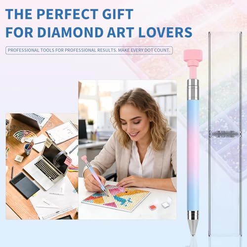 Diamond Painting Tools Self-Stick Drill Pens, Automatic Refillable Wax Pen Specialty Design with 6 Wax Replacement Diamonds Accessories for 5D DIY Painting Crafts Cross-Stitch