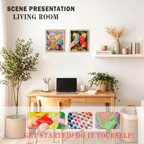 XUNLURY Colorful Cocktail Diamond Art Kits 2 Pcs, Vibrant Summer Cocktail Party Diamond Painting Kits for Adults Beginners, Full Drill Diamonds Dots for Home Decor, 9.8x11.8 Inch