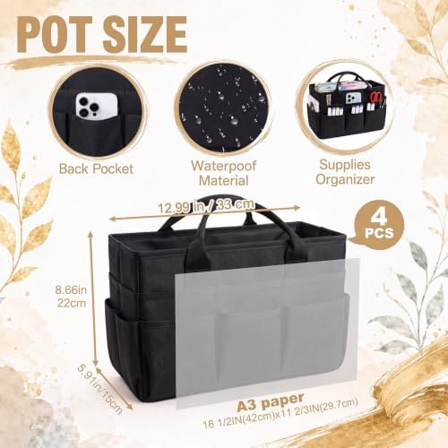 Klyyo Clyro 4 Pack Black Craft Tote Bag Organizer with 14 Pockets