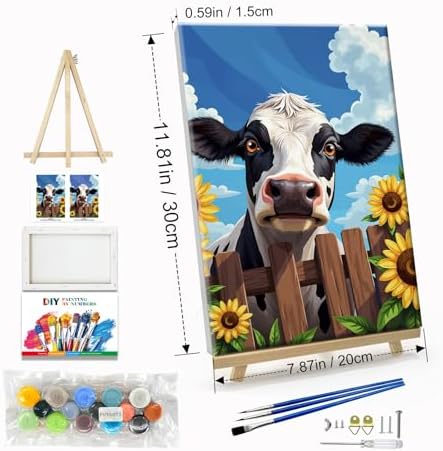 JOOZ 5D Cow Paint by Numbers Kit for Adults with Frame 8x12 Inch